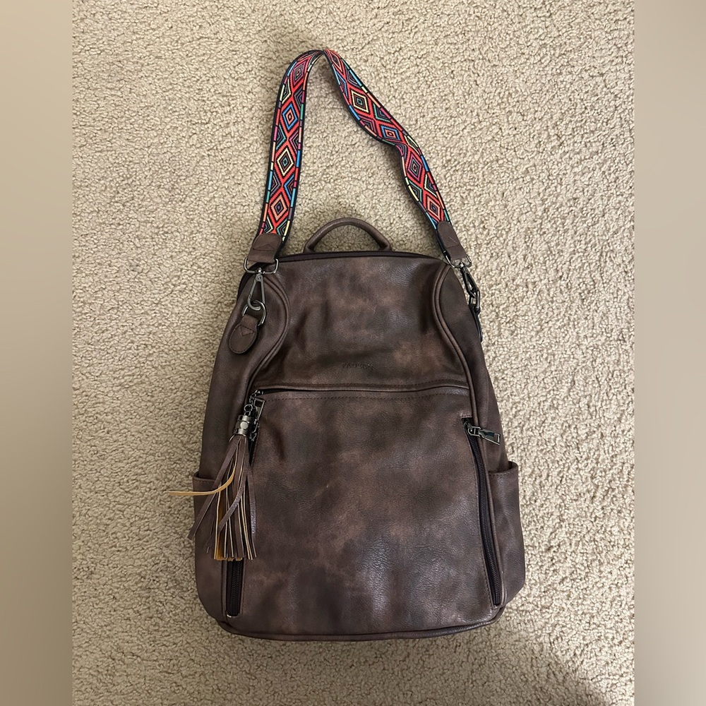 BROWN FAUX LEATHER BACKPACK